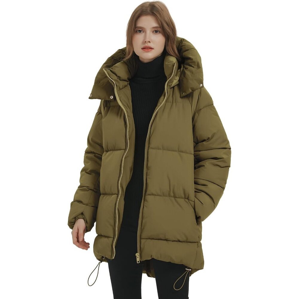 Women Puffer Hooded Jacket Coats Brown Winter Warm Outerwear Fashion Style